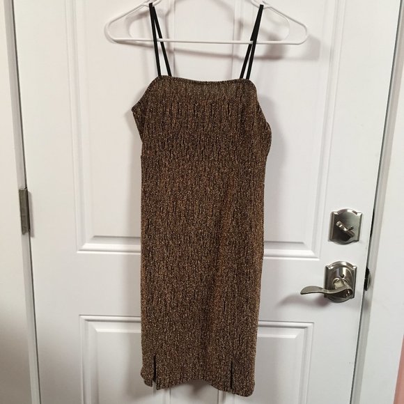 Wild Fable Black Gold Lurex Mini Dress NWT Size M/XXL - Picture 2 of 7